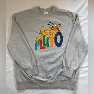 Walt Disney World Gray Pluto Embroided Graphic Crewneck Sweatshirt